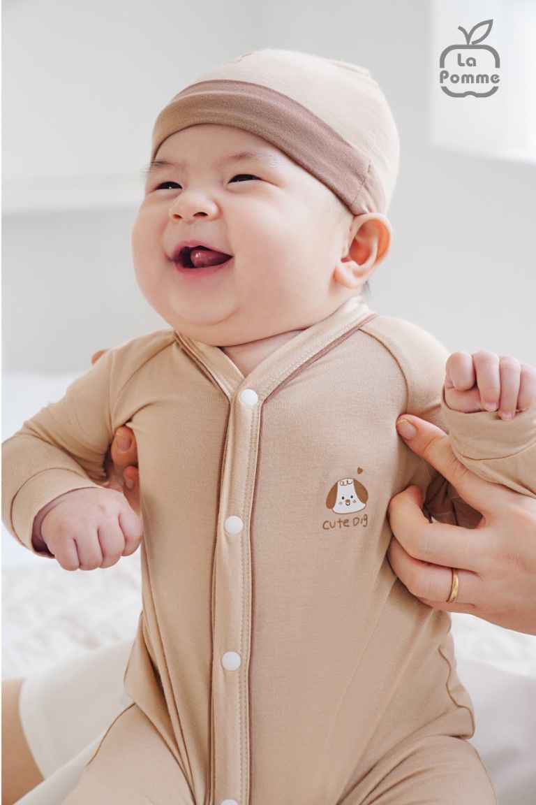 Body dài tay La Pomme baby kisses - Nâu