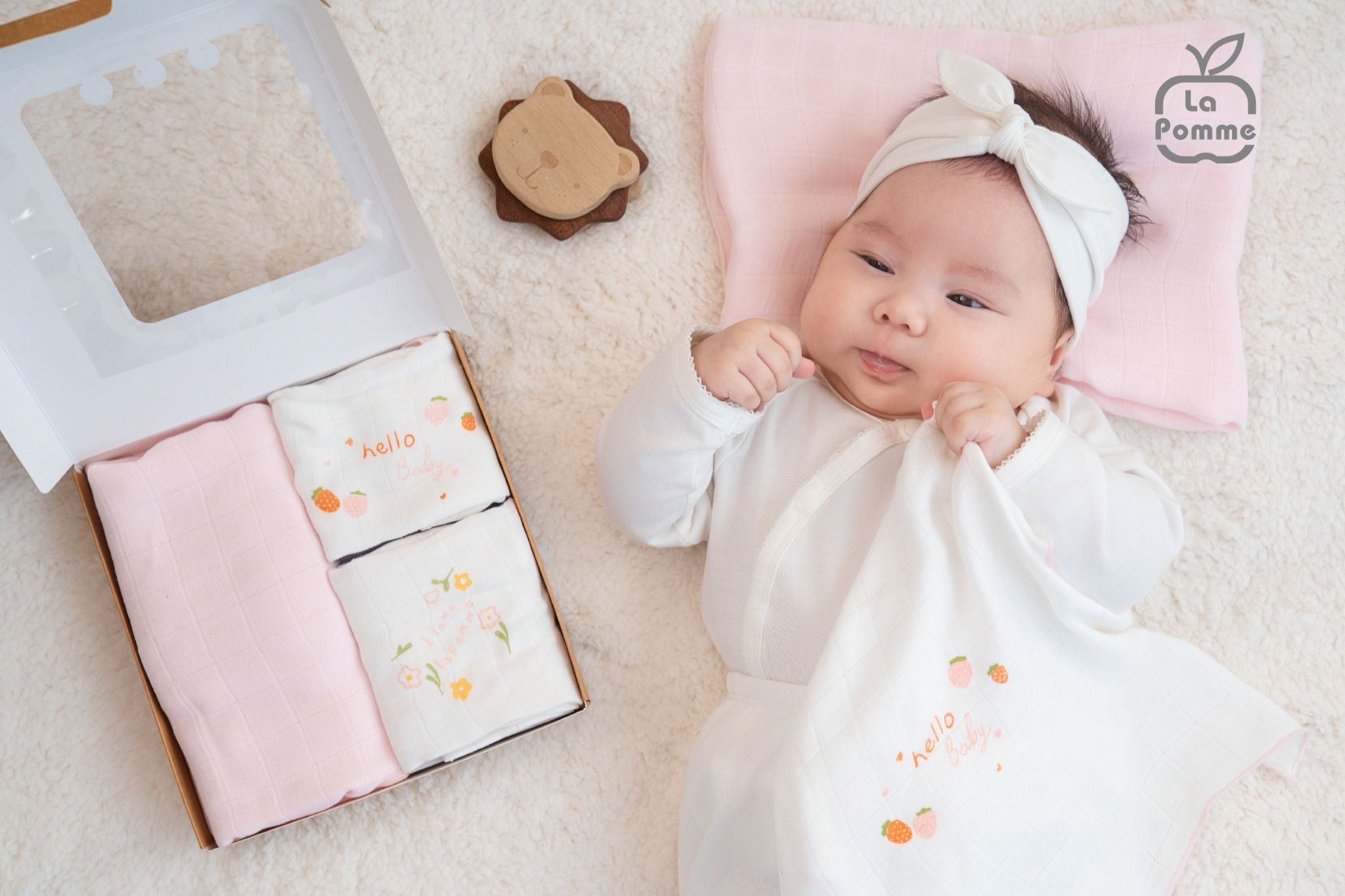 Set 3 Khăn đa năng sợi tre lụa La Pomme mix hoạ tiết
