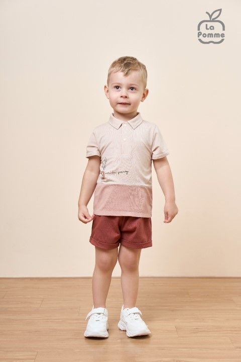 Bộ cộc tay La Pomme polo mầm cây - Trắng Ghi
