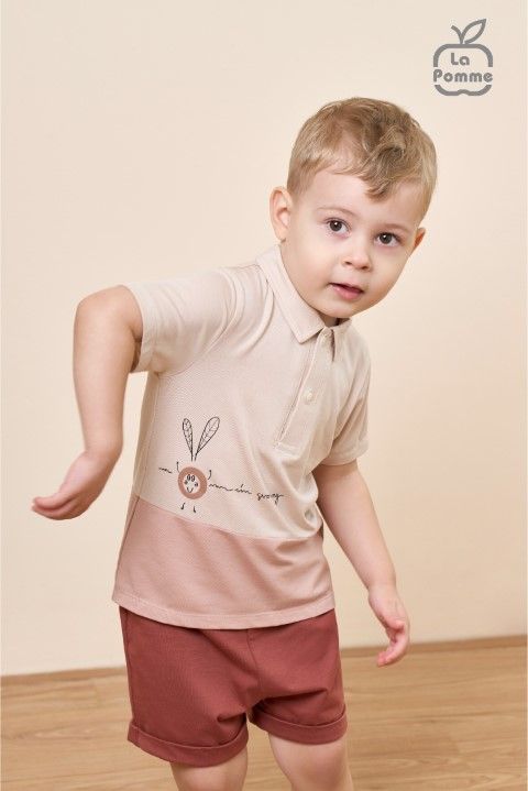 Bộ cộc tay La Pomme polo mầm cây - Trắng Ghi