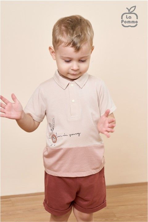 Bộ cộc tay La Pomme polo mầm cây - Trắng Ghi