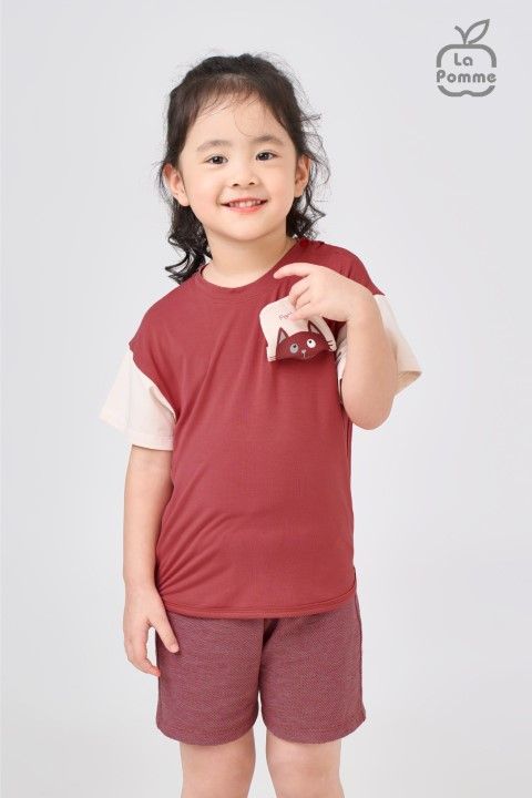Bộ cộc tay La Pomme mèo Lật mở ú oà - Hồng đất