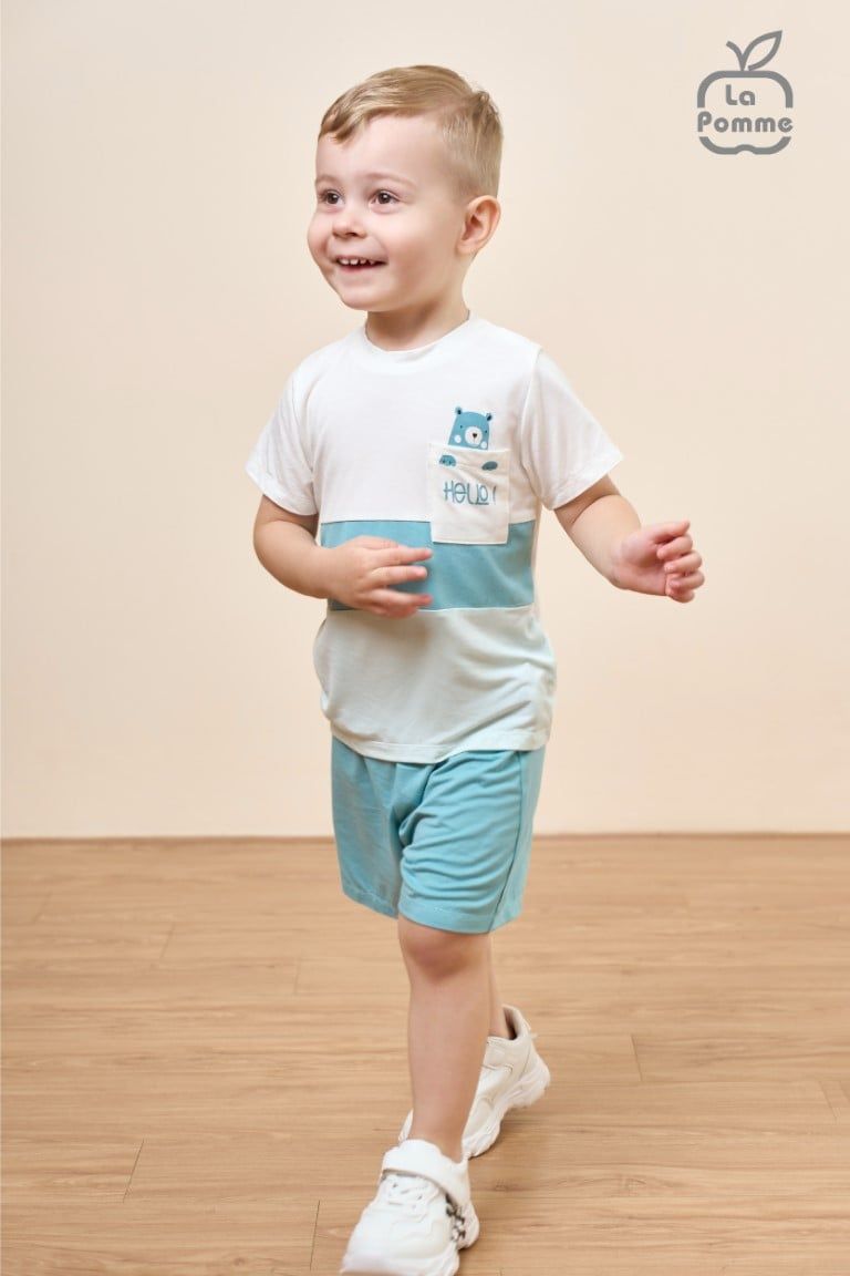 Bộ cộc tay La Pomme Hello Little Bear - Nâu