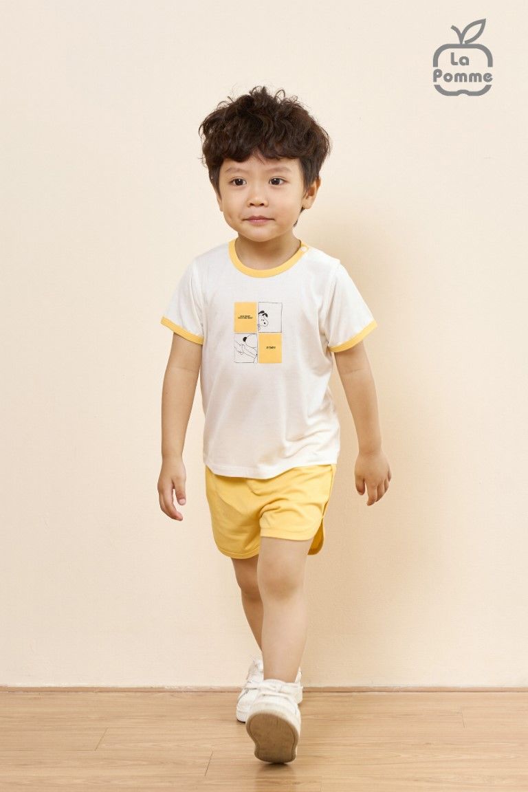 Bộ cộc tay La Pomme chú chó Scoopy - Xanh ghi