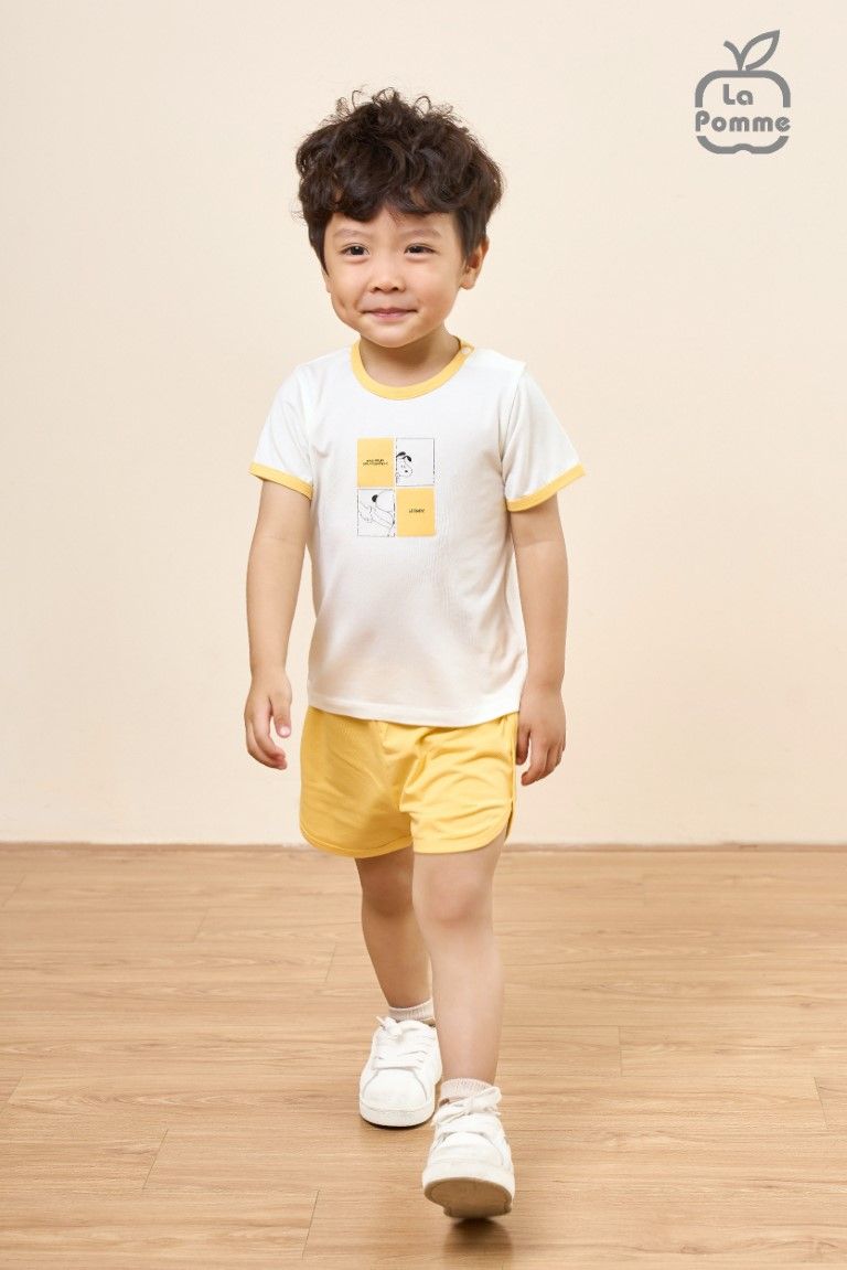 Bộ cộc tay La Pomme chú chó Scoopy - Xanh ghi