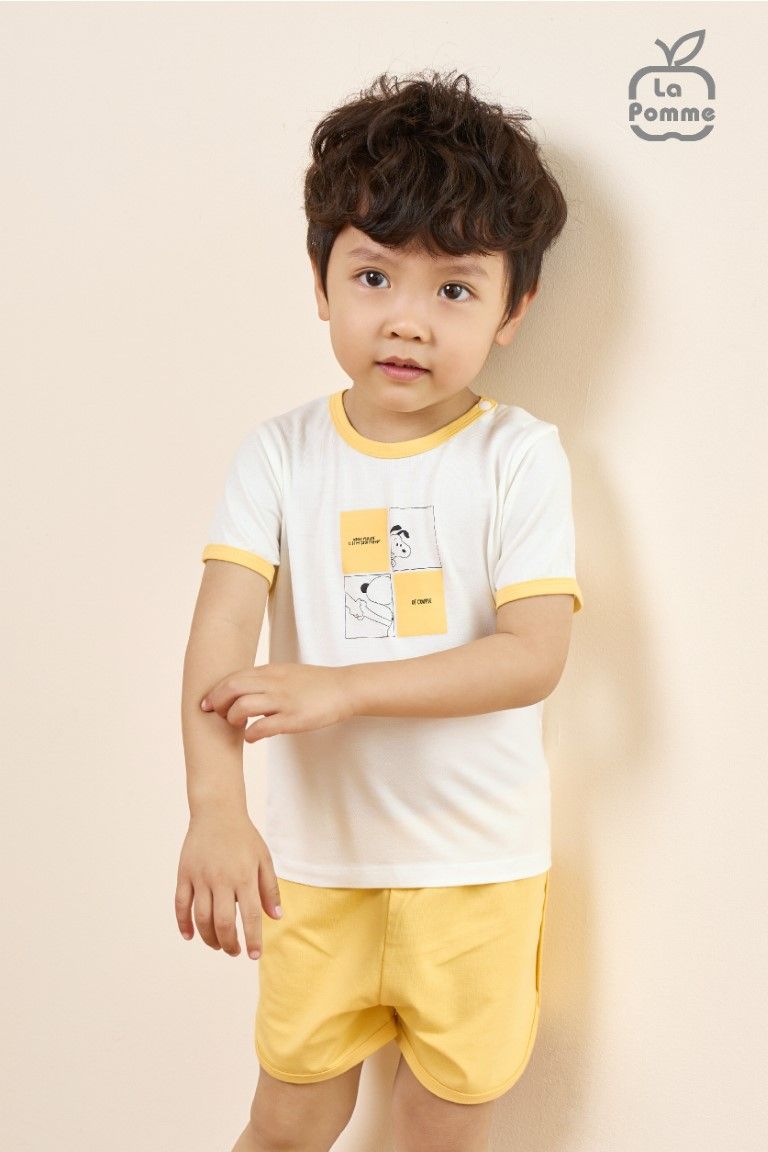 Bộ cộc tay La Pomme chú chó Scoopy - Xanh ghi
