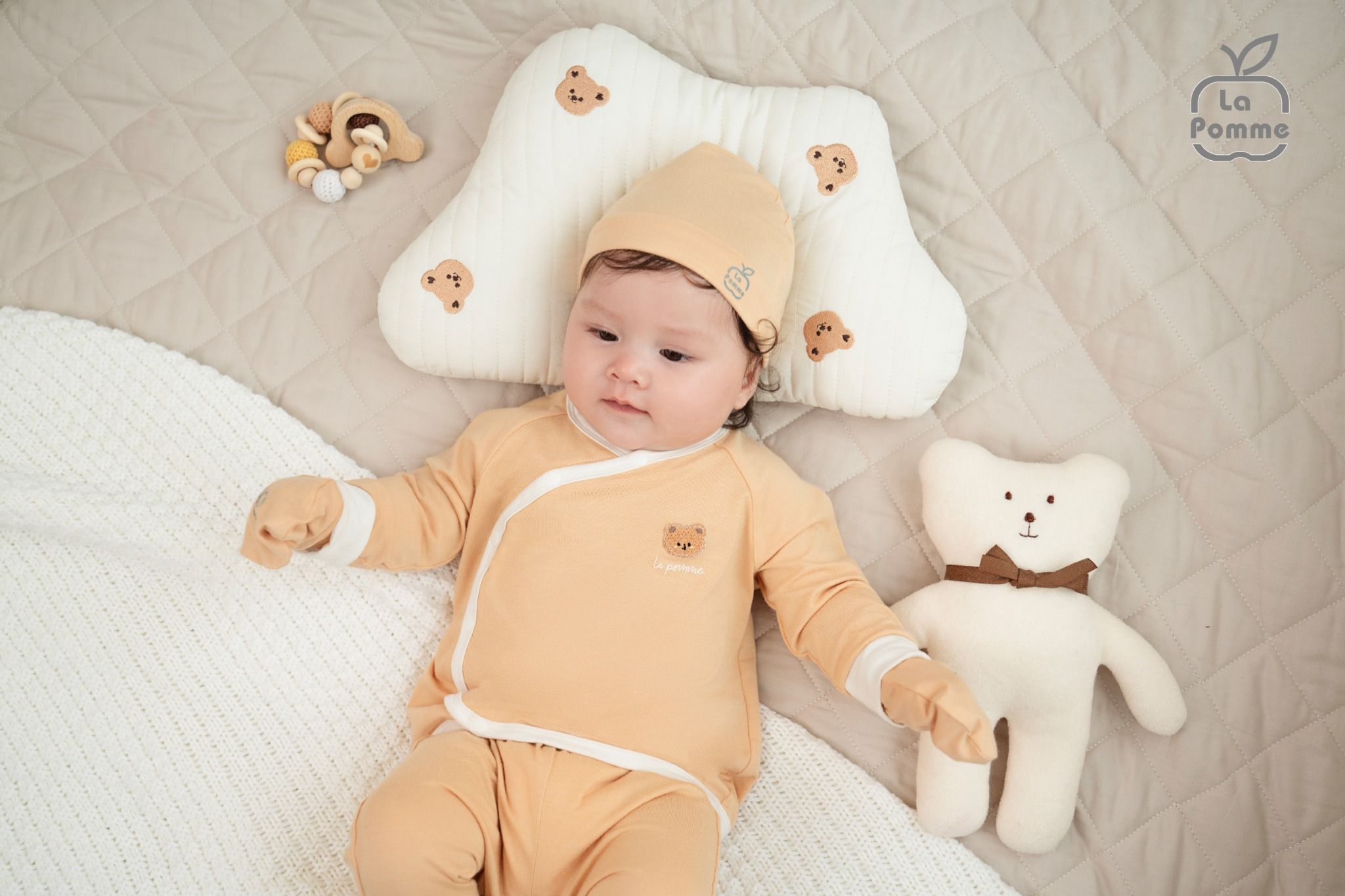 Bộ dài tay La Pomme cúc lệch hoạ tiết