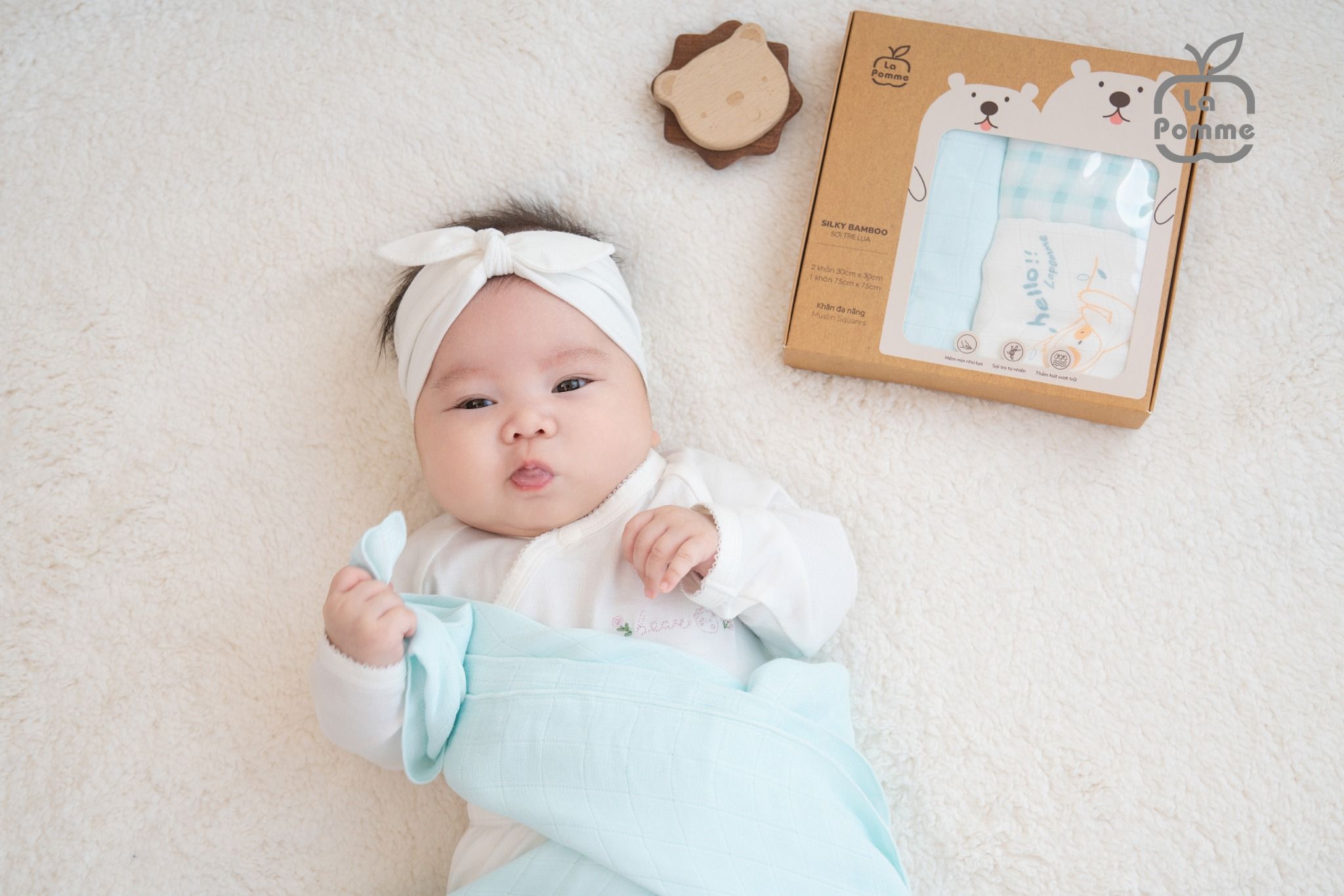 Set 3 Khăn đa năng sợi tre lụa La Pomme mix hoạ tiết