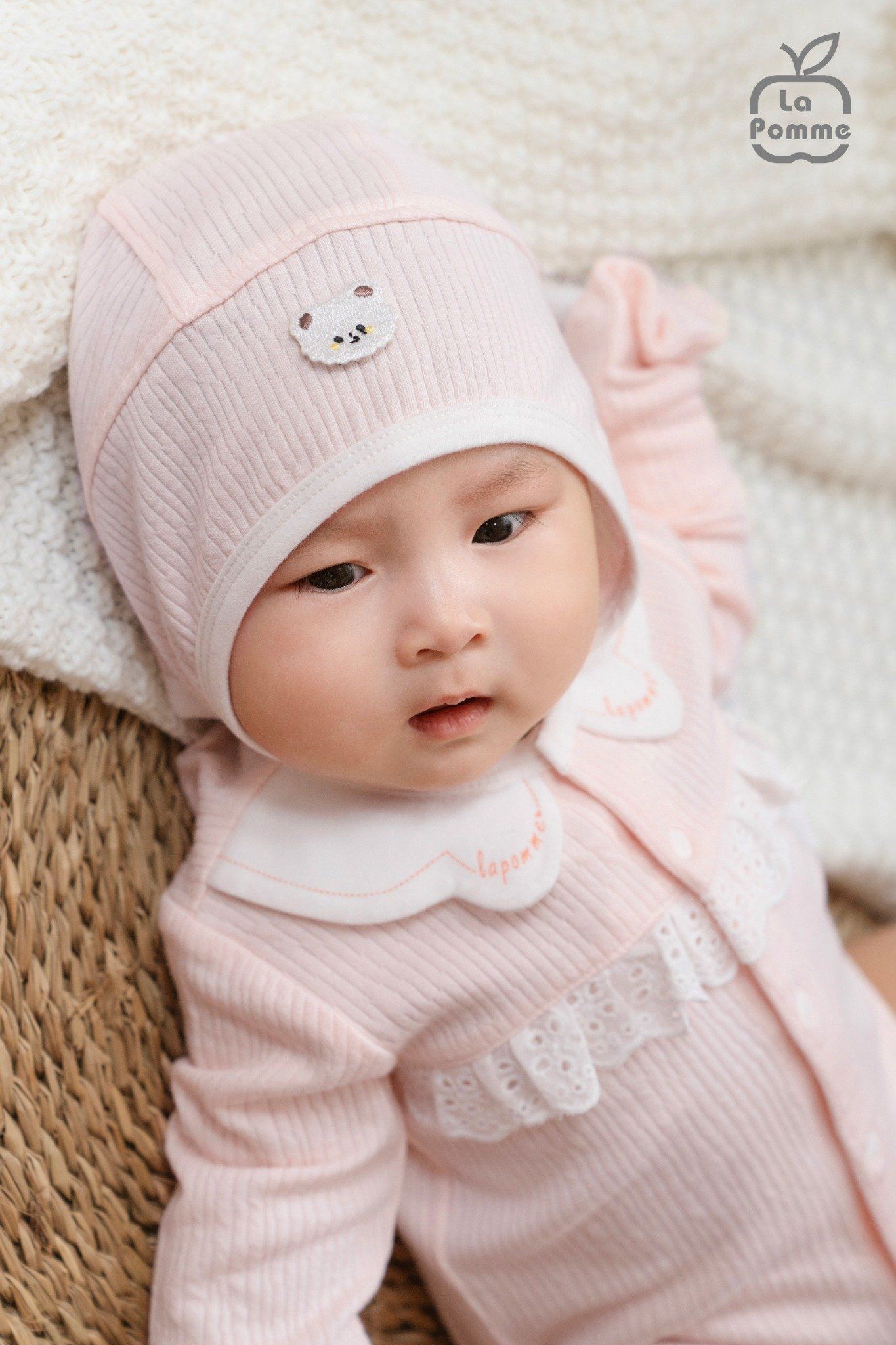 Mũ sơ sinh La Pomme dệt vân chìm