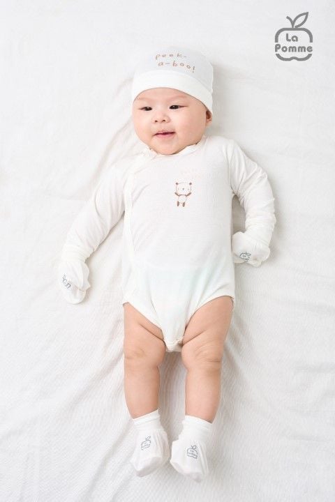 Bộ dài tay La Pomme cúc giữa gấu nhỏ ú oà - Be