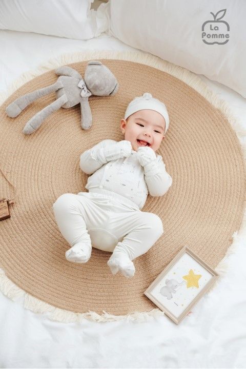 Bộ dài tay La Pomme cúc lệch Petit - Trắng