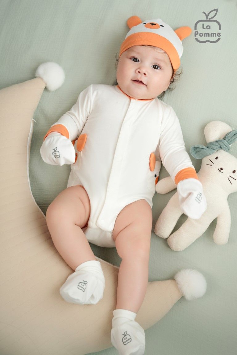 Set bao tay bao chân sơ sinh La Pomme mềm mịn - Trắng
