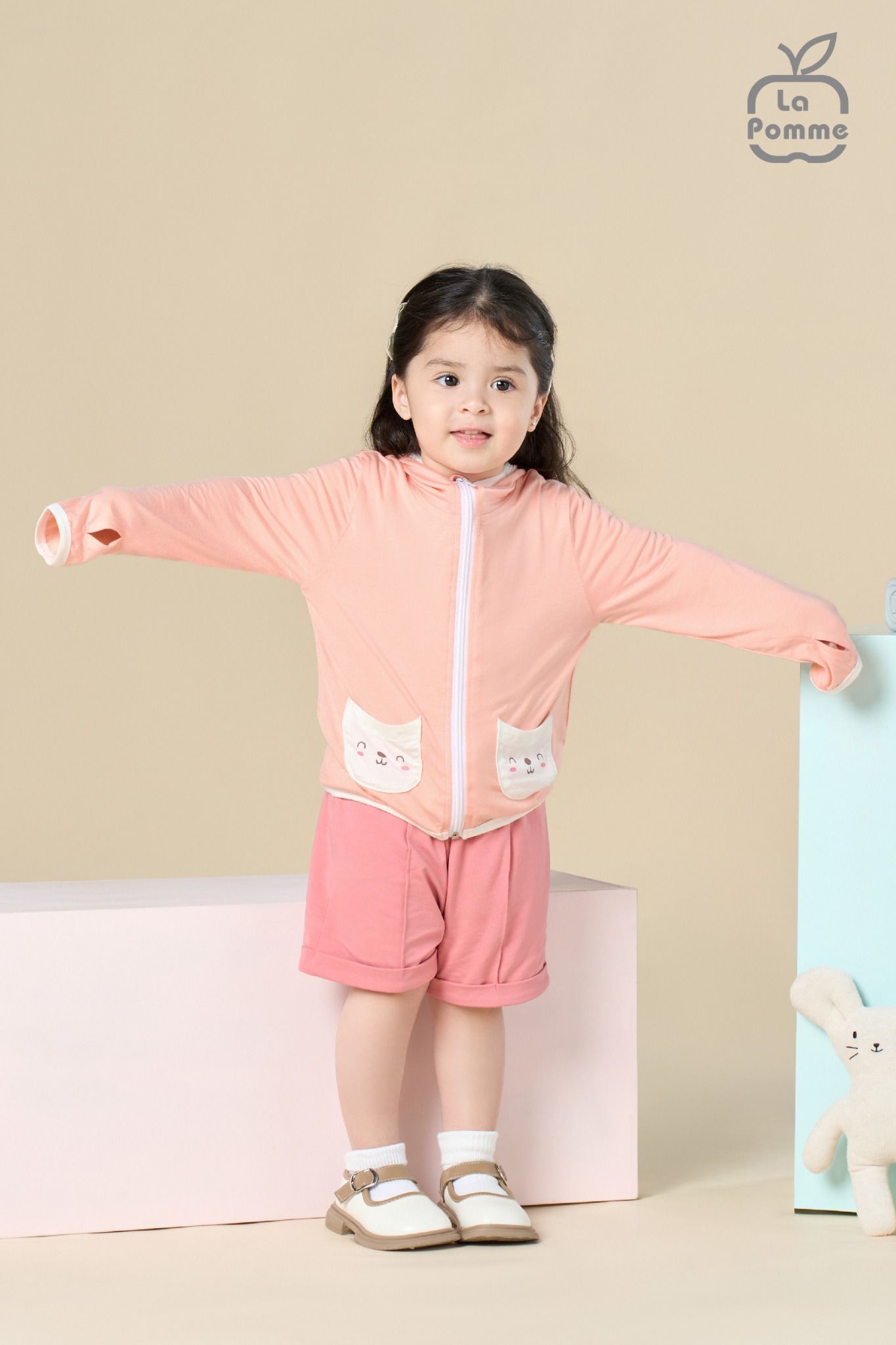Áo khoác đa năng chống nắng La Pomme mũ tai gấu đáng yêu