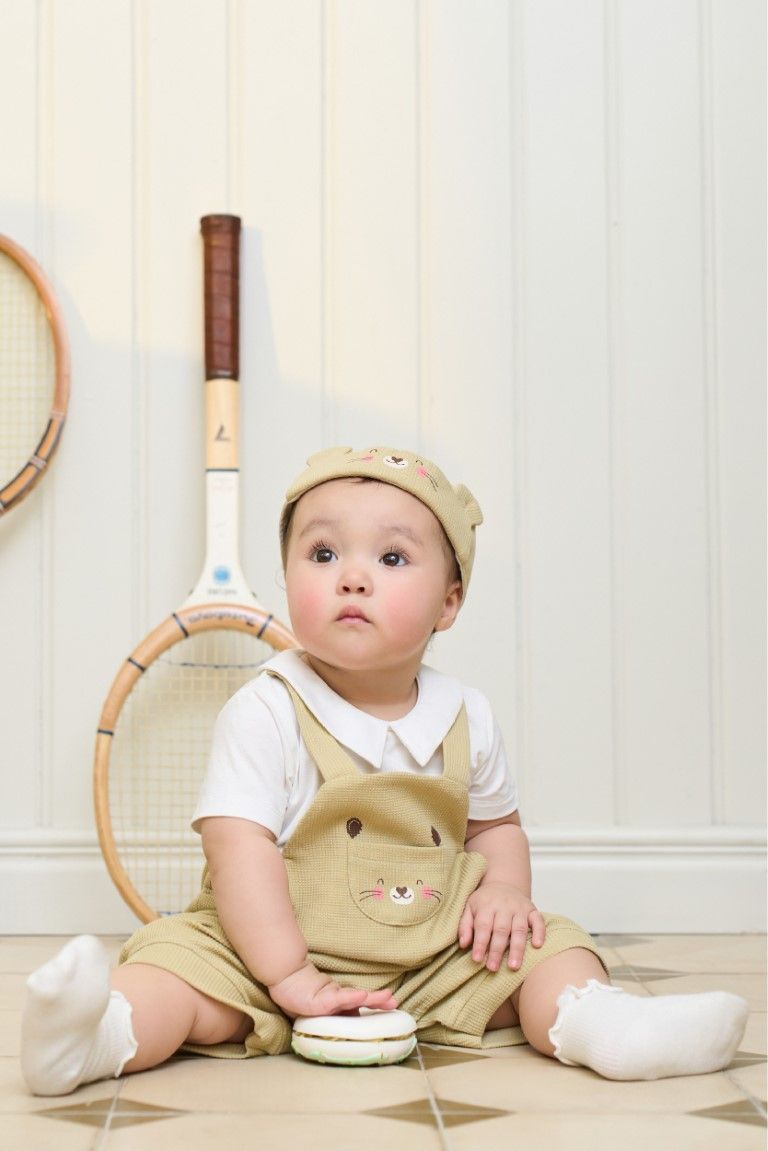Bộ yếm liền cộc tay La Pomme cổ đức Gấu yêu
