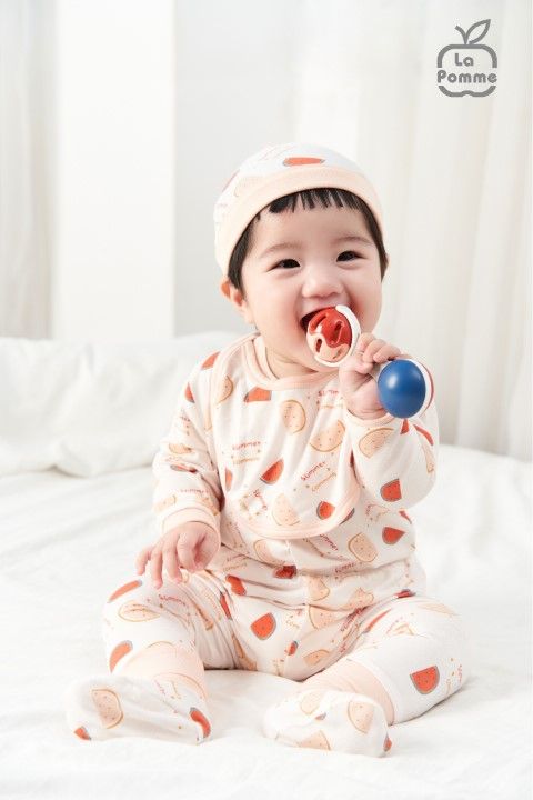 Mũ sơ sinh La Pomme watermelon - Trắng Hồng