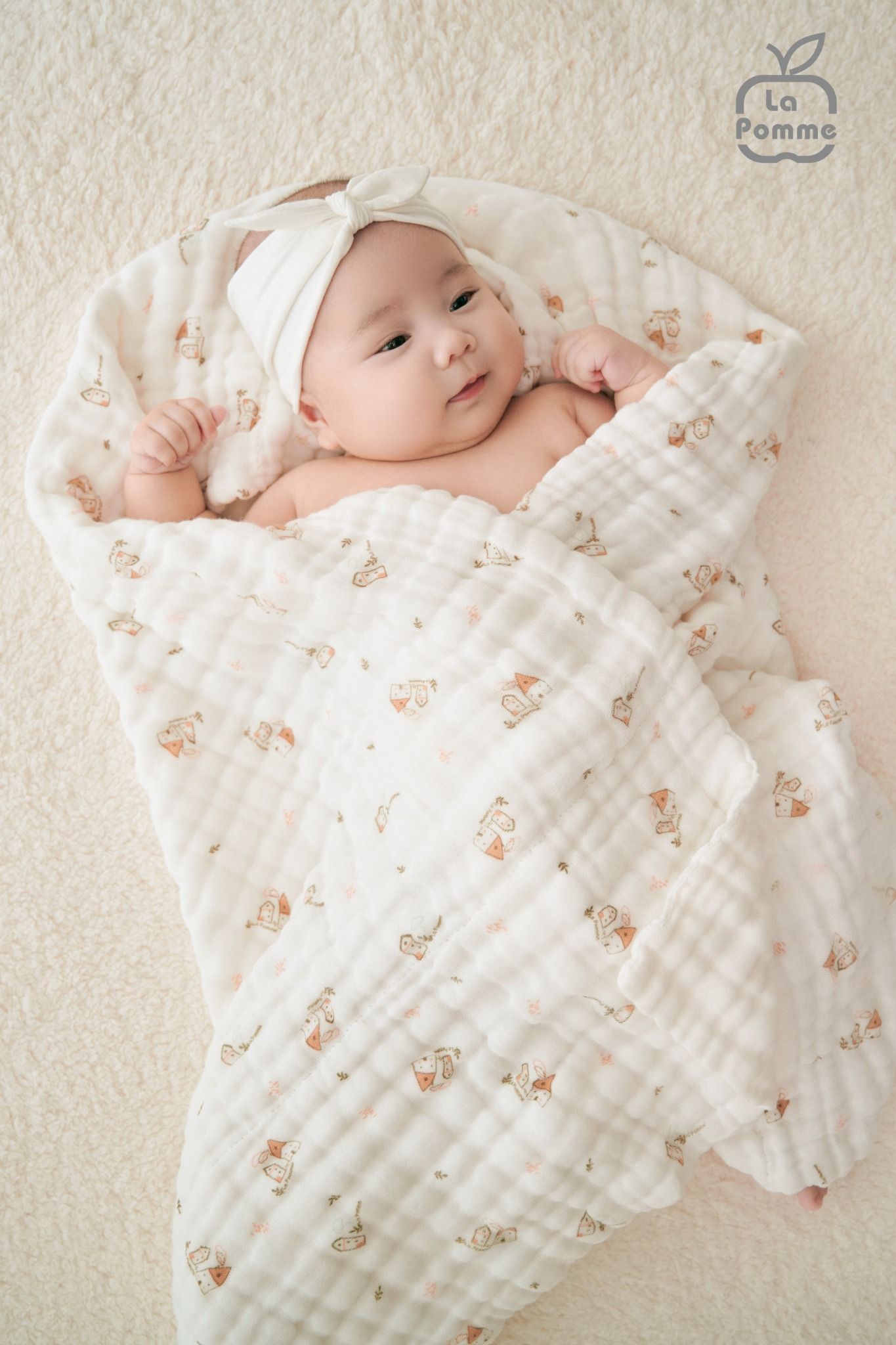 Khăn đa năng Xô Muslin 6 Lớp La Pomme họa tiết (100x100cm) - Trắng (Little House)