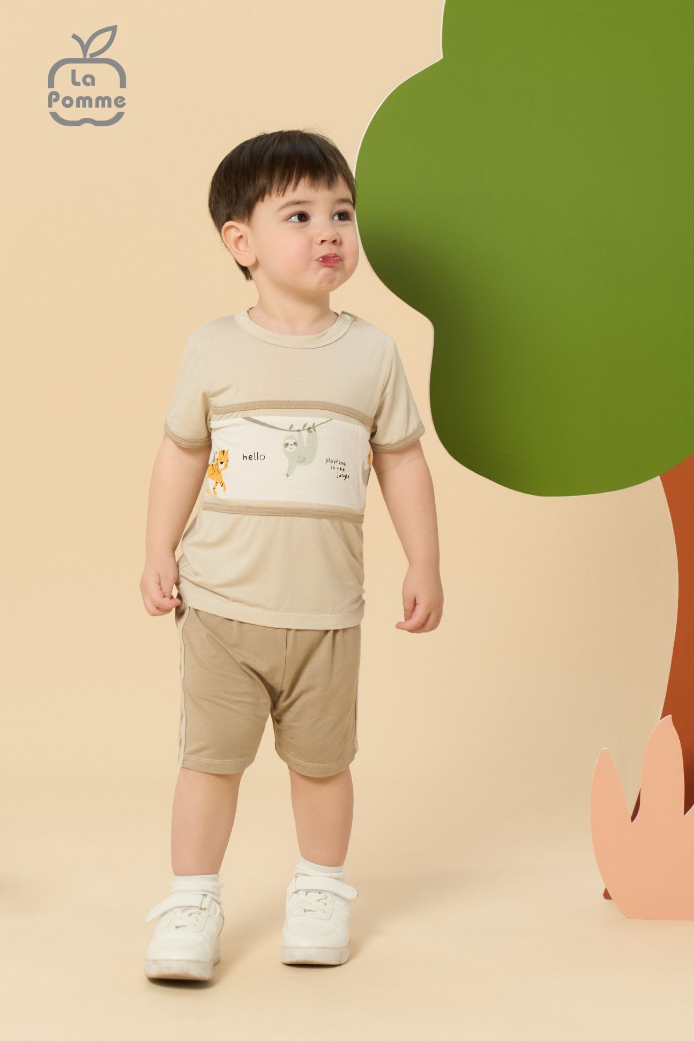 Bộ cộc tay La Pomme phối màu in hình