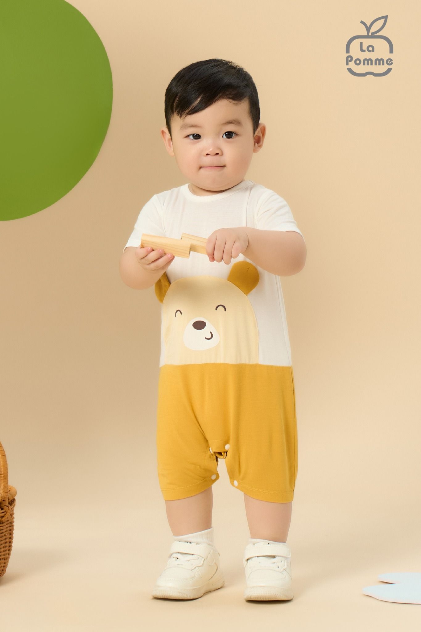 Bộ body liền cộc tay La Pomme hoạ tiết đáng yêu