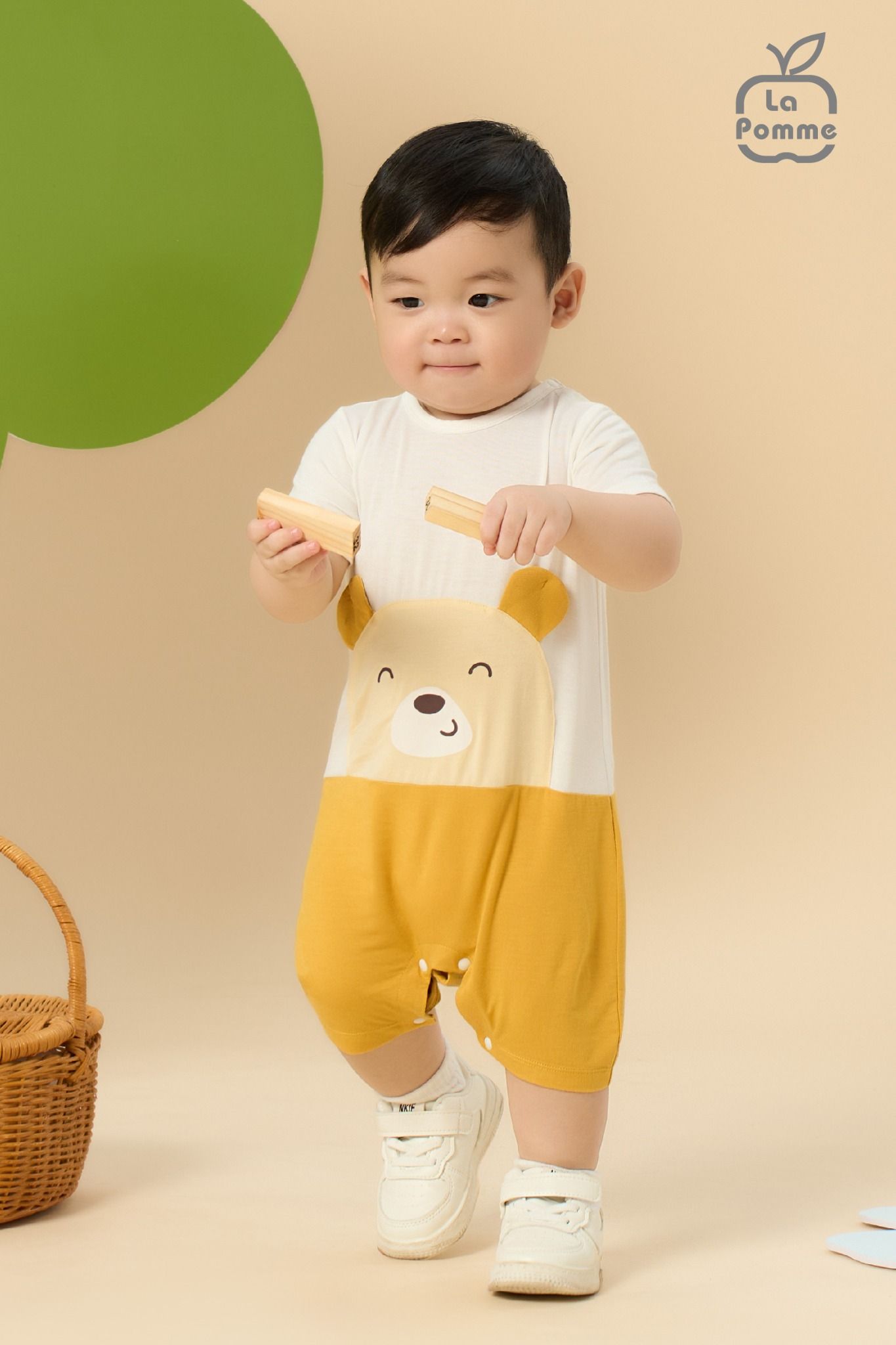 Bộ body liền cộc tay La Pomme hoạ tiết đáng yêu