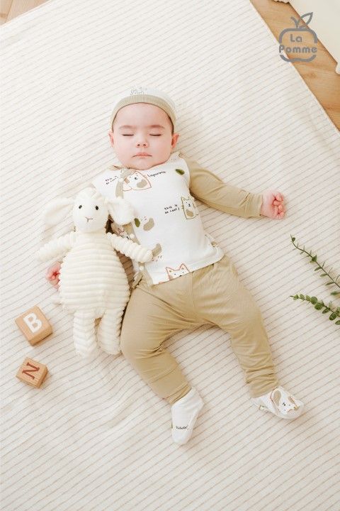 Bộ dài tay La Pomme cúc lệch lovely baby - Nâu