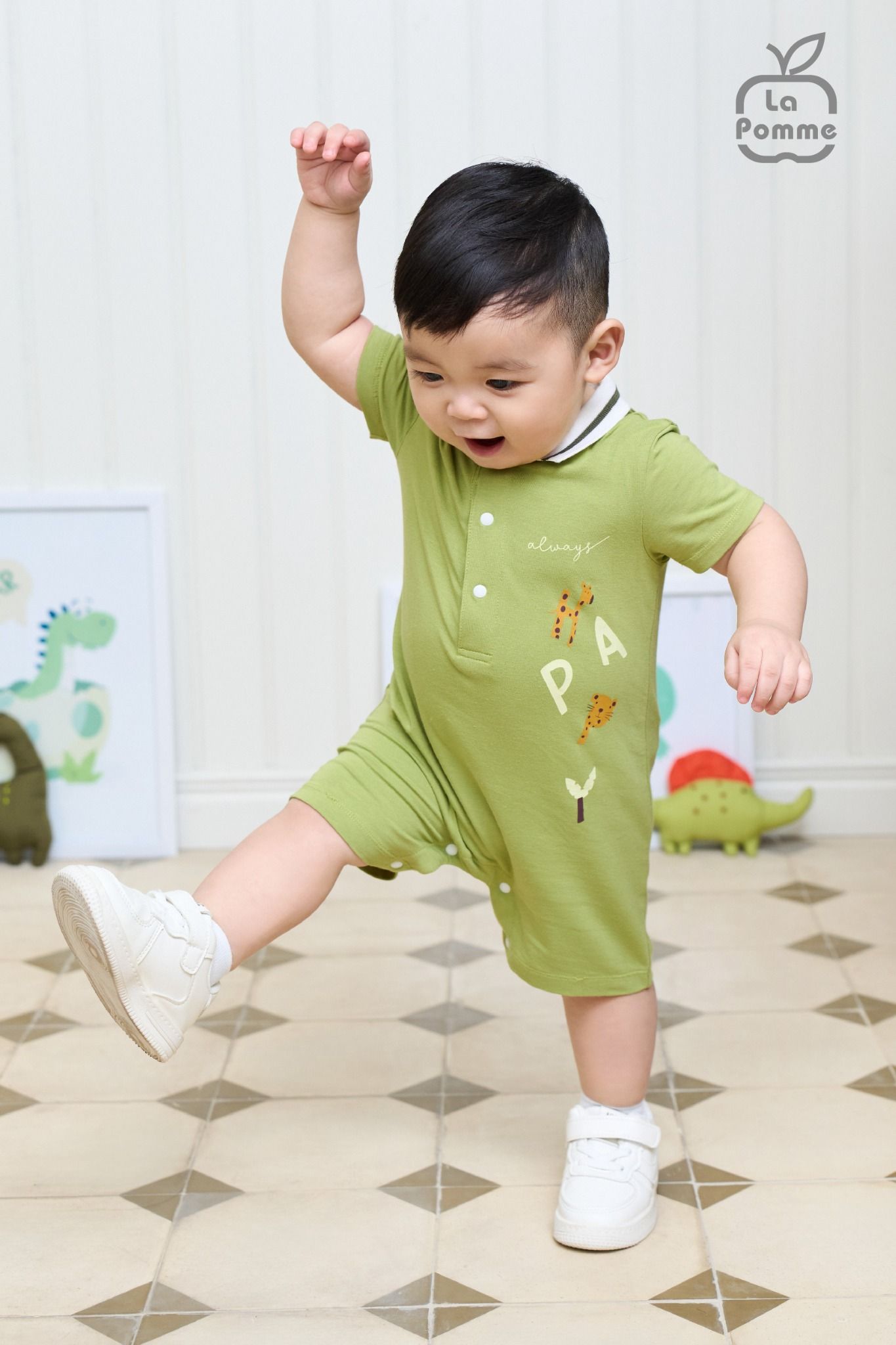 Bộ body liền cộc tay La Pomme cổ đức Happy