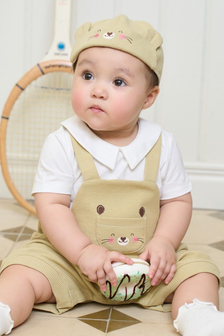 Bộ yếm liền cộc tay La Pomme cổ đức Gấu yêu