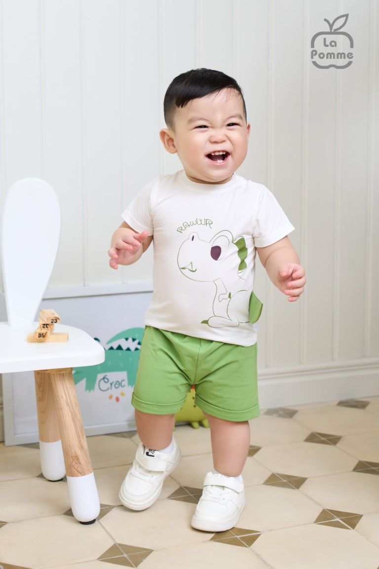 Bộ cộc tay La Pomme Khủng long mắt tròn
