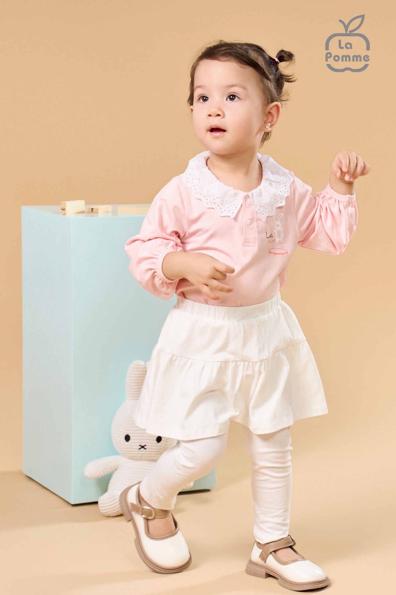 Bộ dài tay La Pomme váy xoè cổ ren