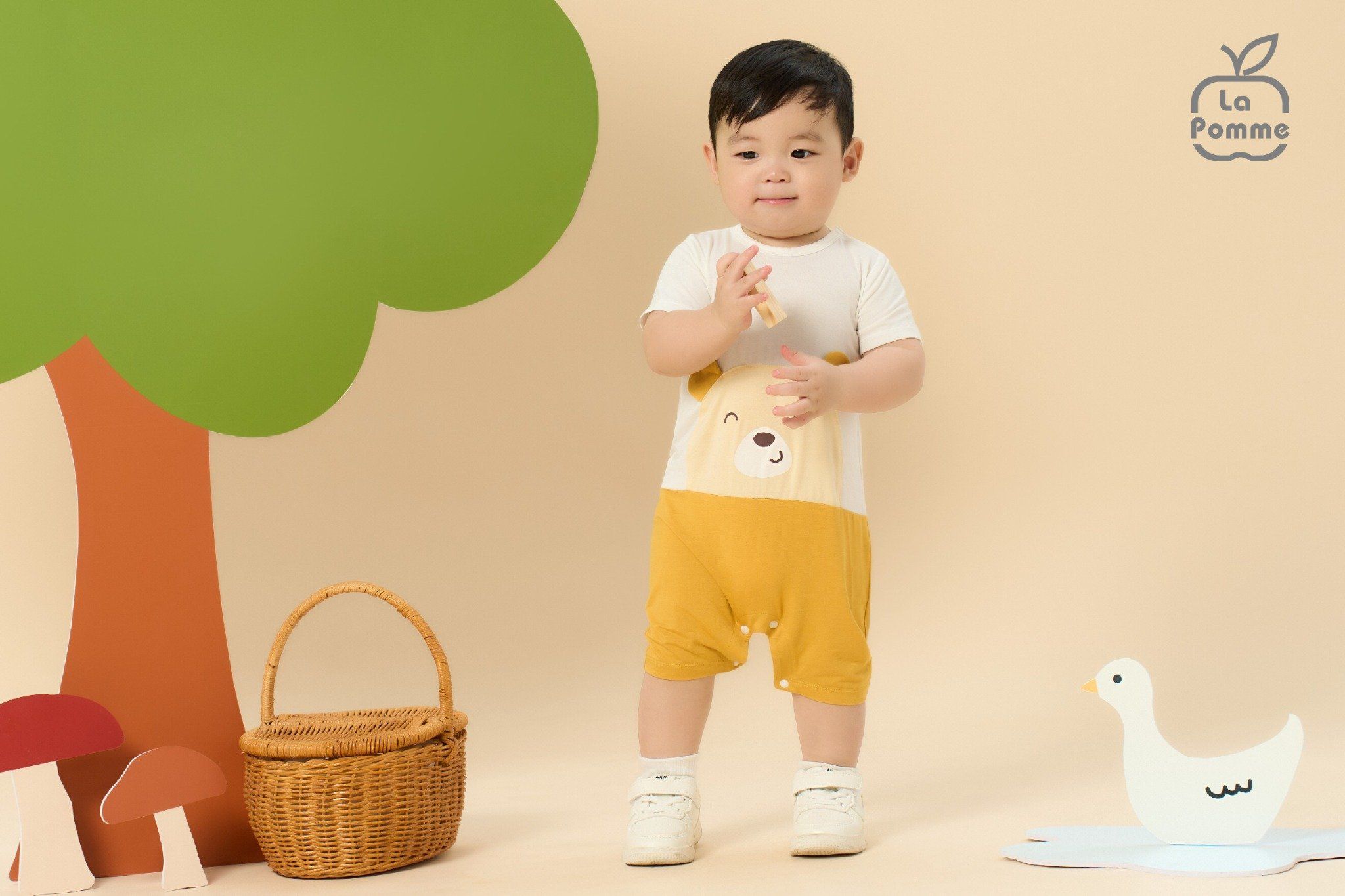 Bộ body liền cộc tay La Pomme hoạ tiết đáng yêu