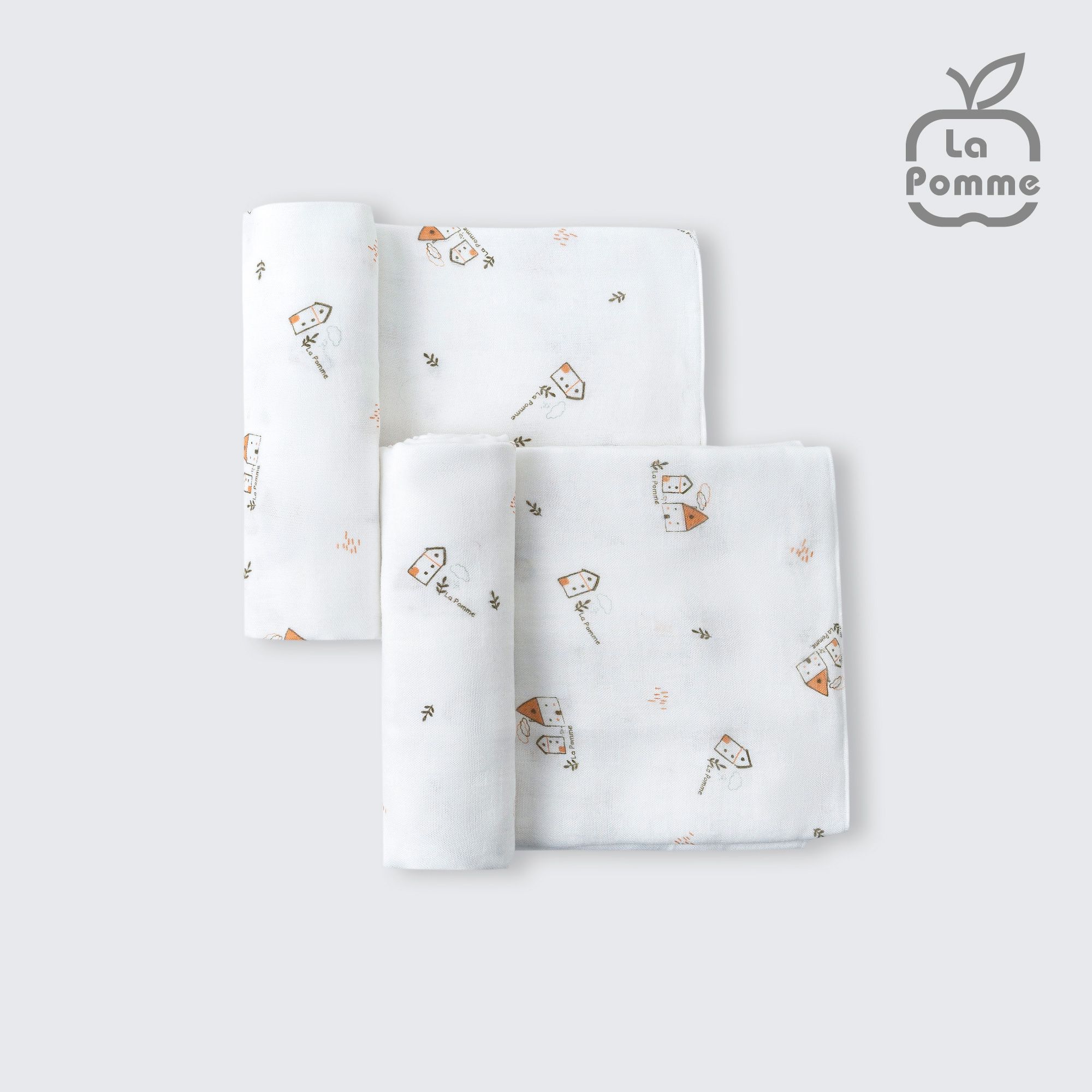 Set 2 Khăn đa năng sợi tre lụa La Pomme (75x75cm) - Trắng (Ngôi làng)