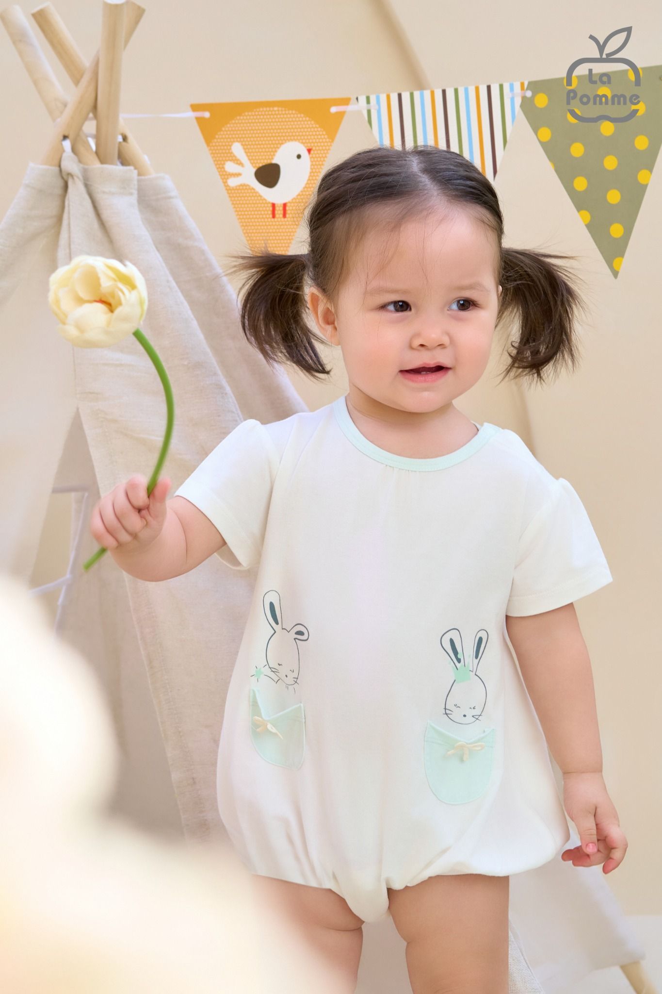 Body cộc tay La Pomme Bèo nhún phối màu