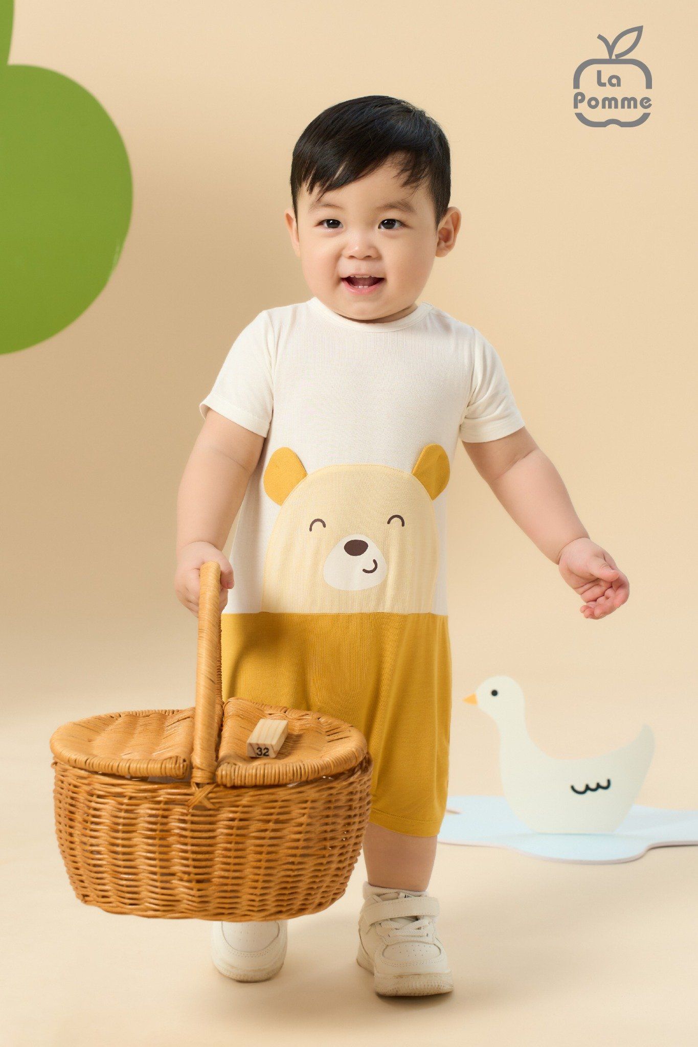 Bộ body liền cộc tay La Pomme hoạ tiết đáng yêu