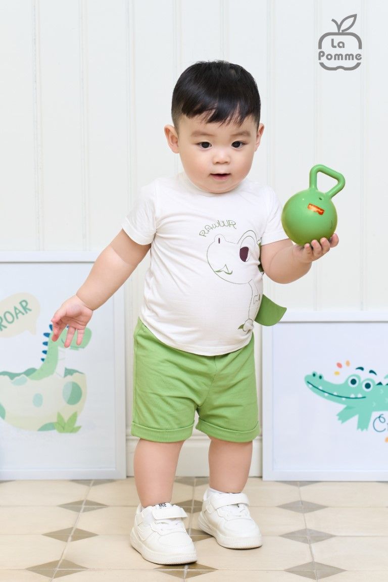 Bộ cộc tay La Pomme Khủng long mắt tròn