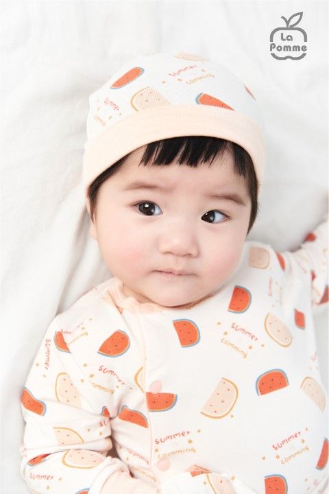 Mũ sơ sinh La Pomme watermelon - Trắng Hồng