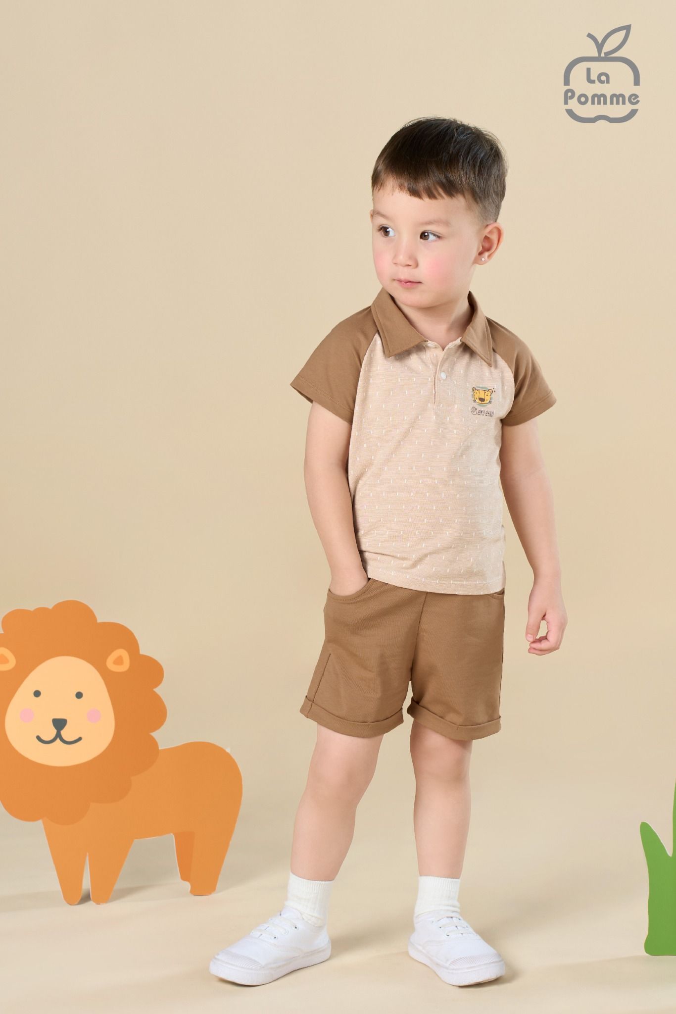 Bộ cộc tay Polo La Pomme hoạ tiết dễ thương