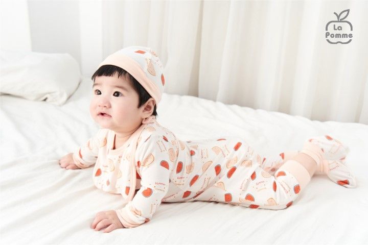 Mũ sơ sinh La Pomme watermelon - Trắng Hồng