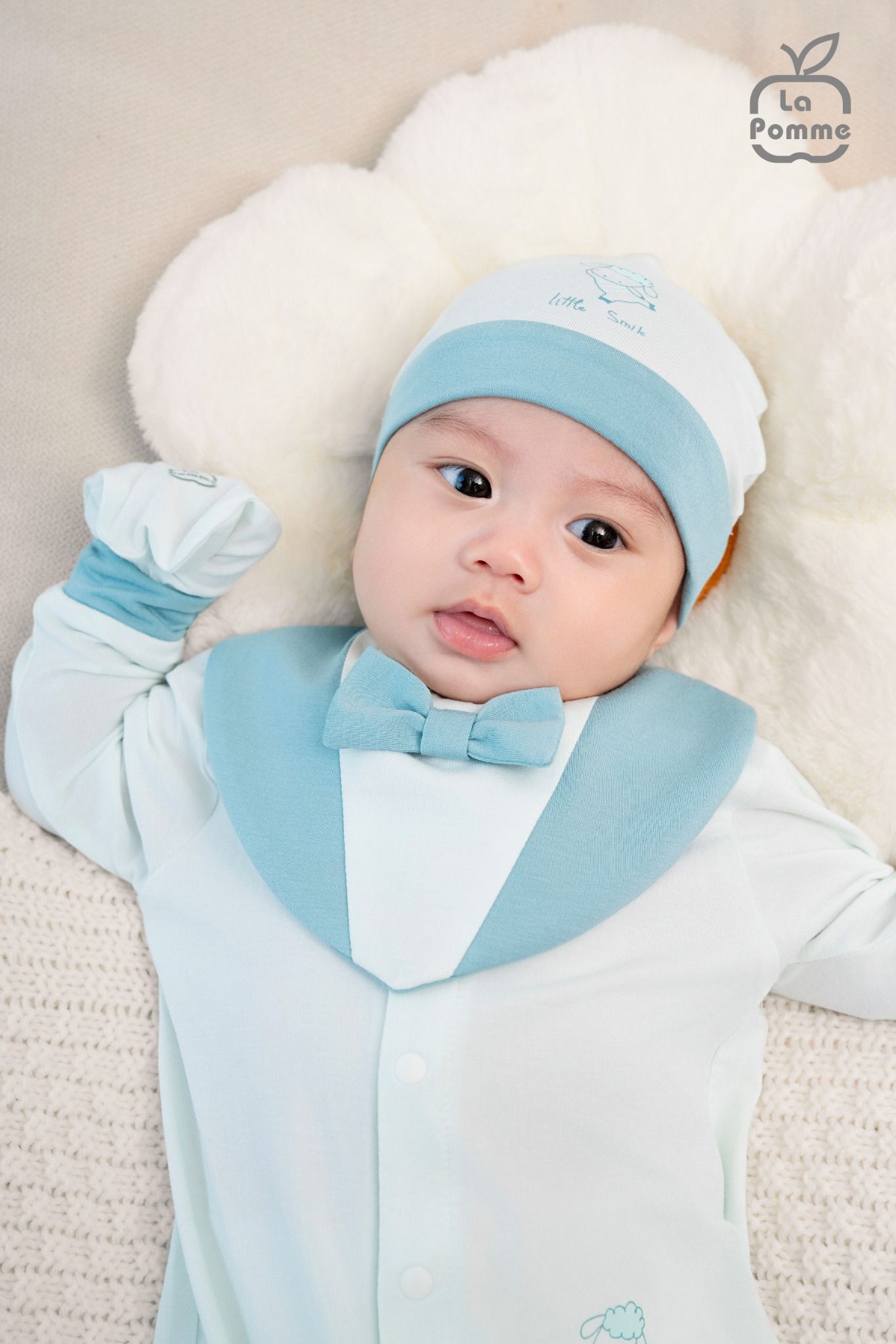 Body dài tay La Pomme cúc giữa phối màu