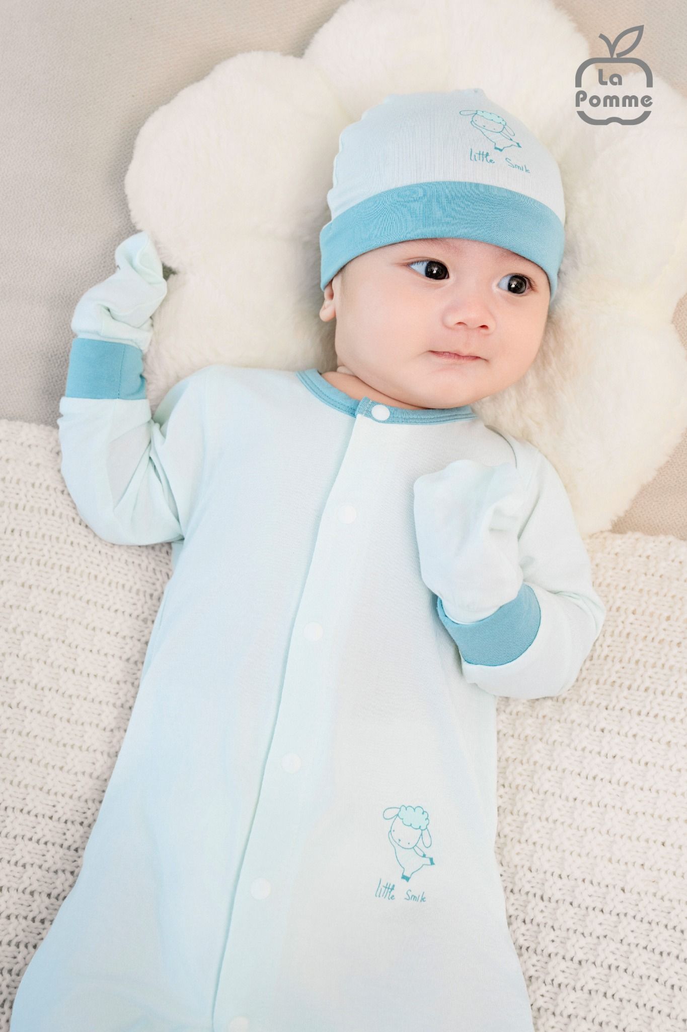 Body dài tay La Pomme cúc giữa phối màu