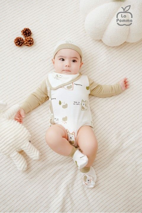 Body chip dài tay La Pomme lovely baby - Xanh