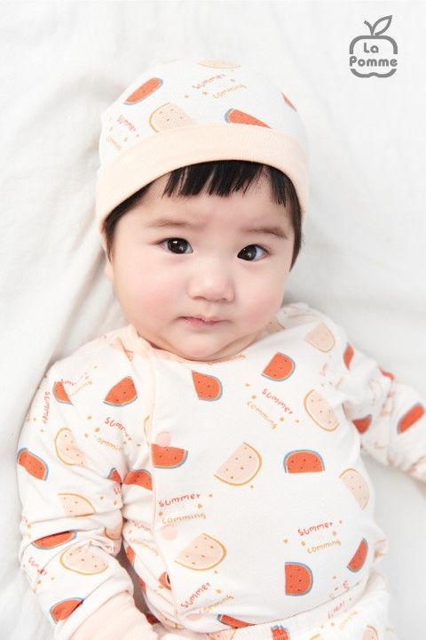 Mũ sơ sinh La Pomme watermelon - Trắng Hồng
