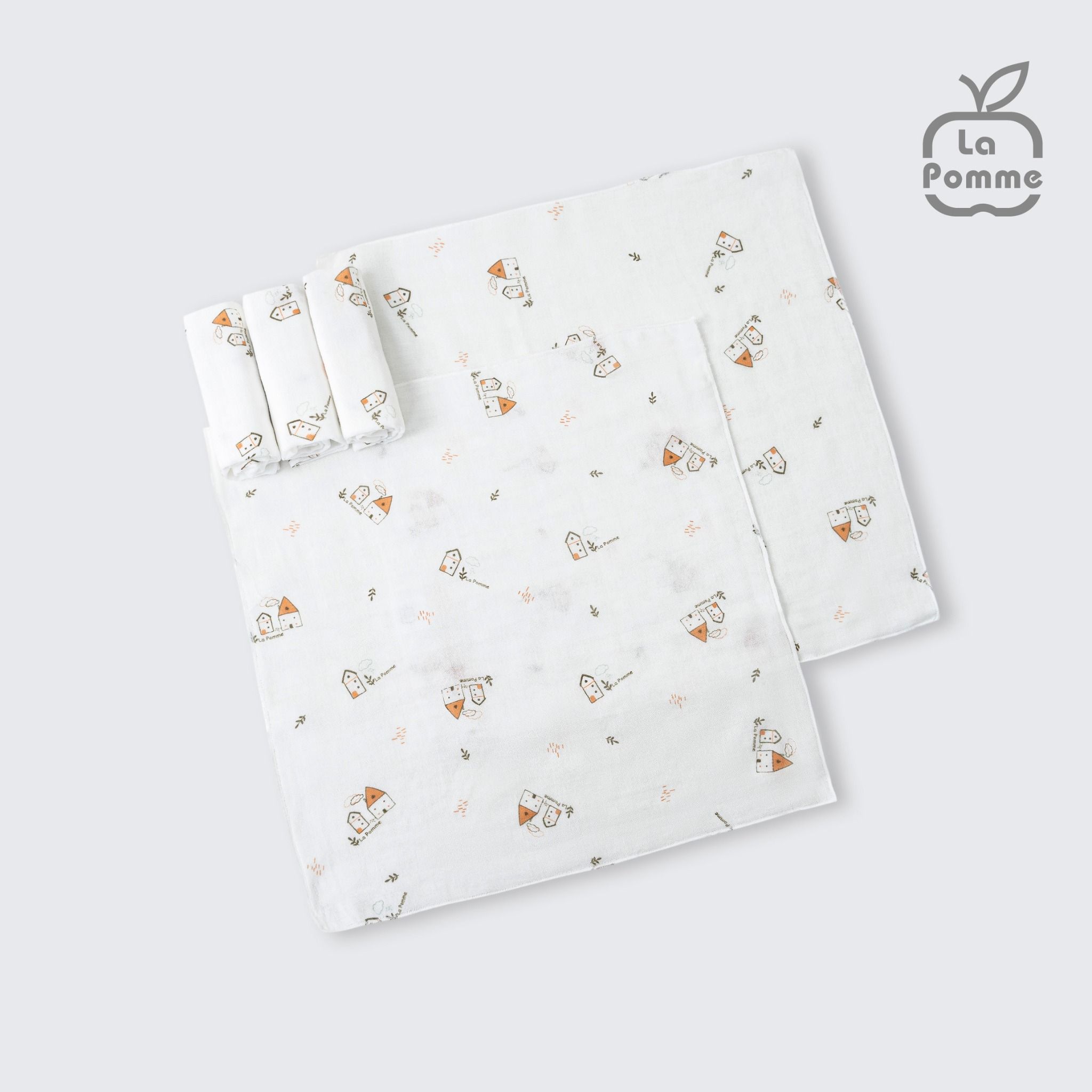 Set 5 Khăn sữa sợi tre lụa La Pomme (30x30cm) - Trắng (Ngôi làng)