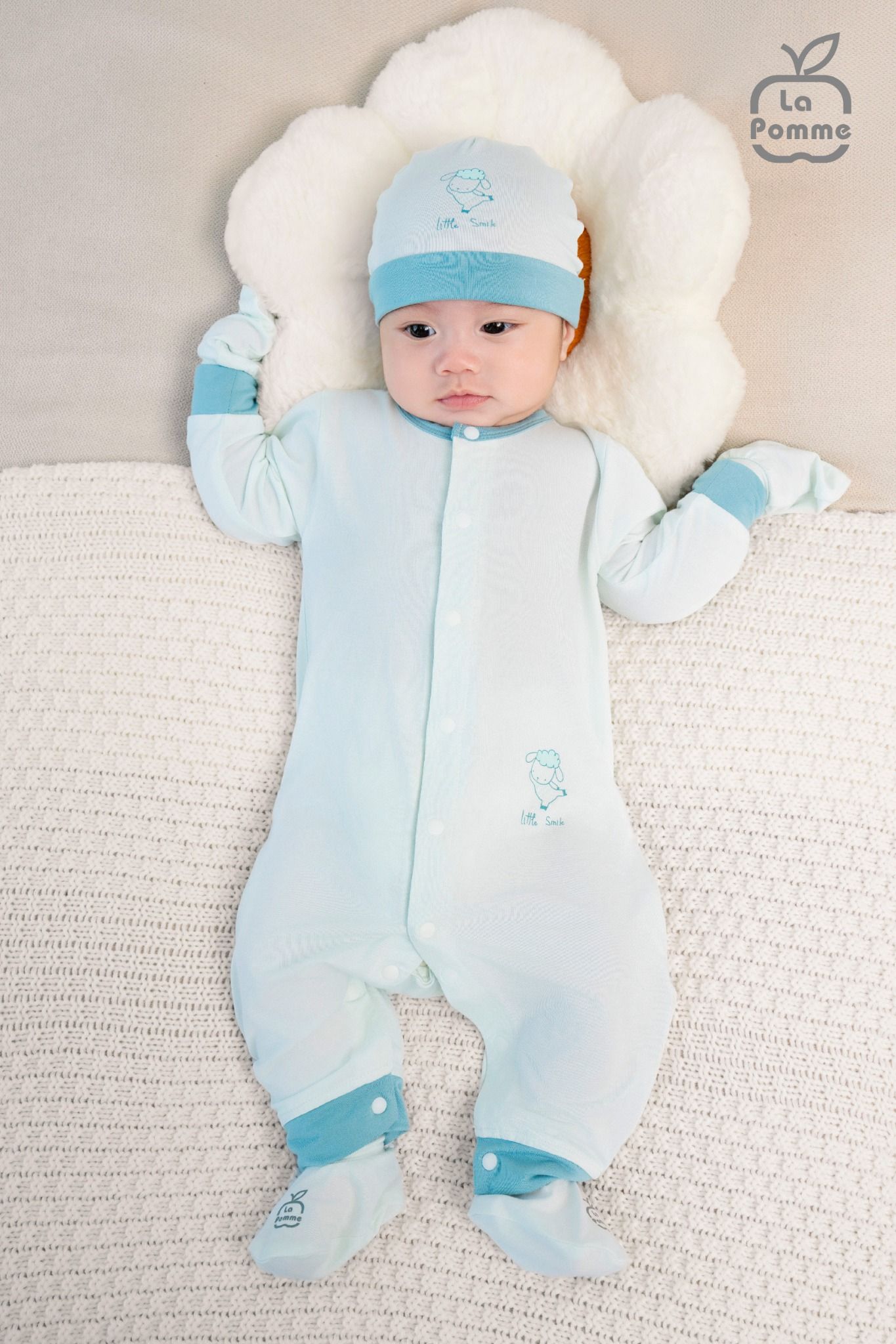 Body dài tay La Pomme cúc giữa phối màu