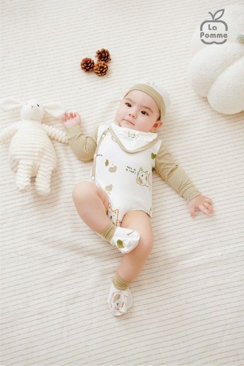 Body chip dài tay La Pomme lovely baby - Xanh