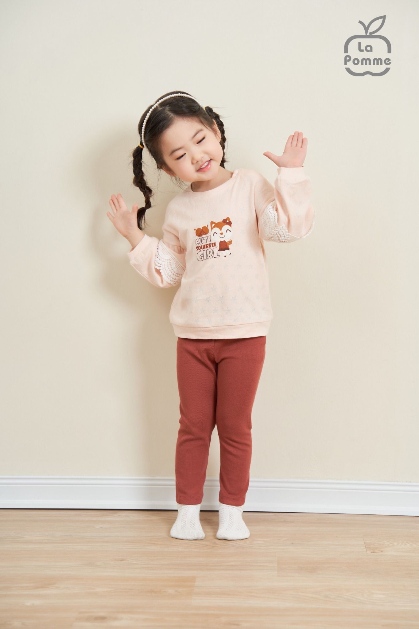 Bộ dài tay La Pomme Cute Squirrel Girl - Ghi