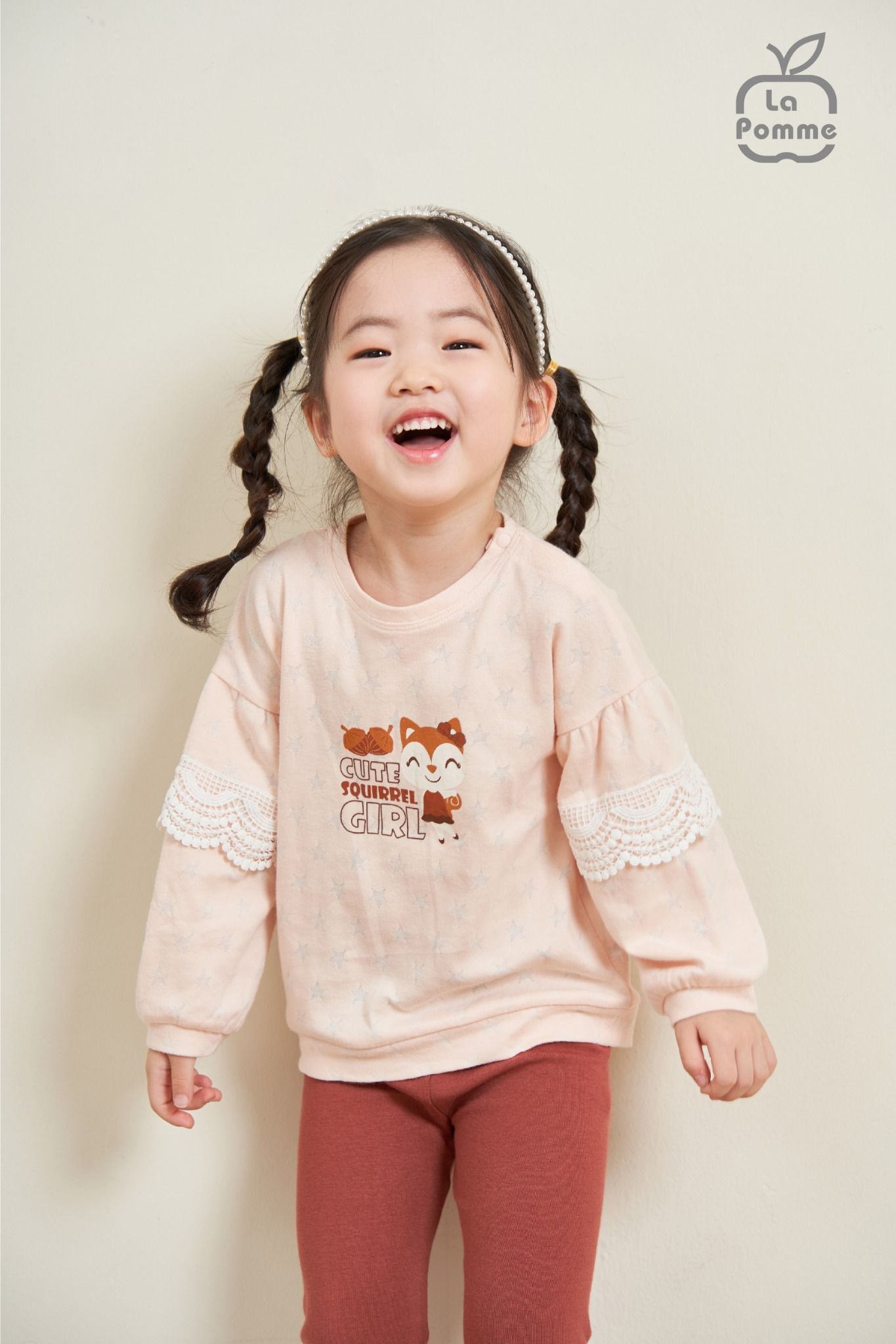 Bộ dài tay La Pomme Cute Squirrel Girl - Ghi