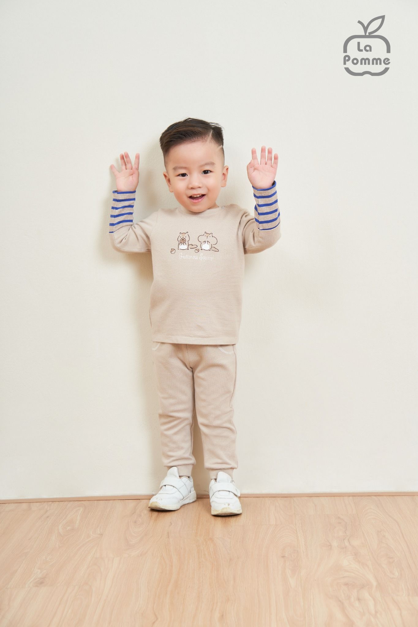Bộ dài tay La Pomme Chubby Friends - Nâu