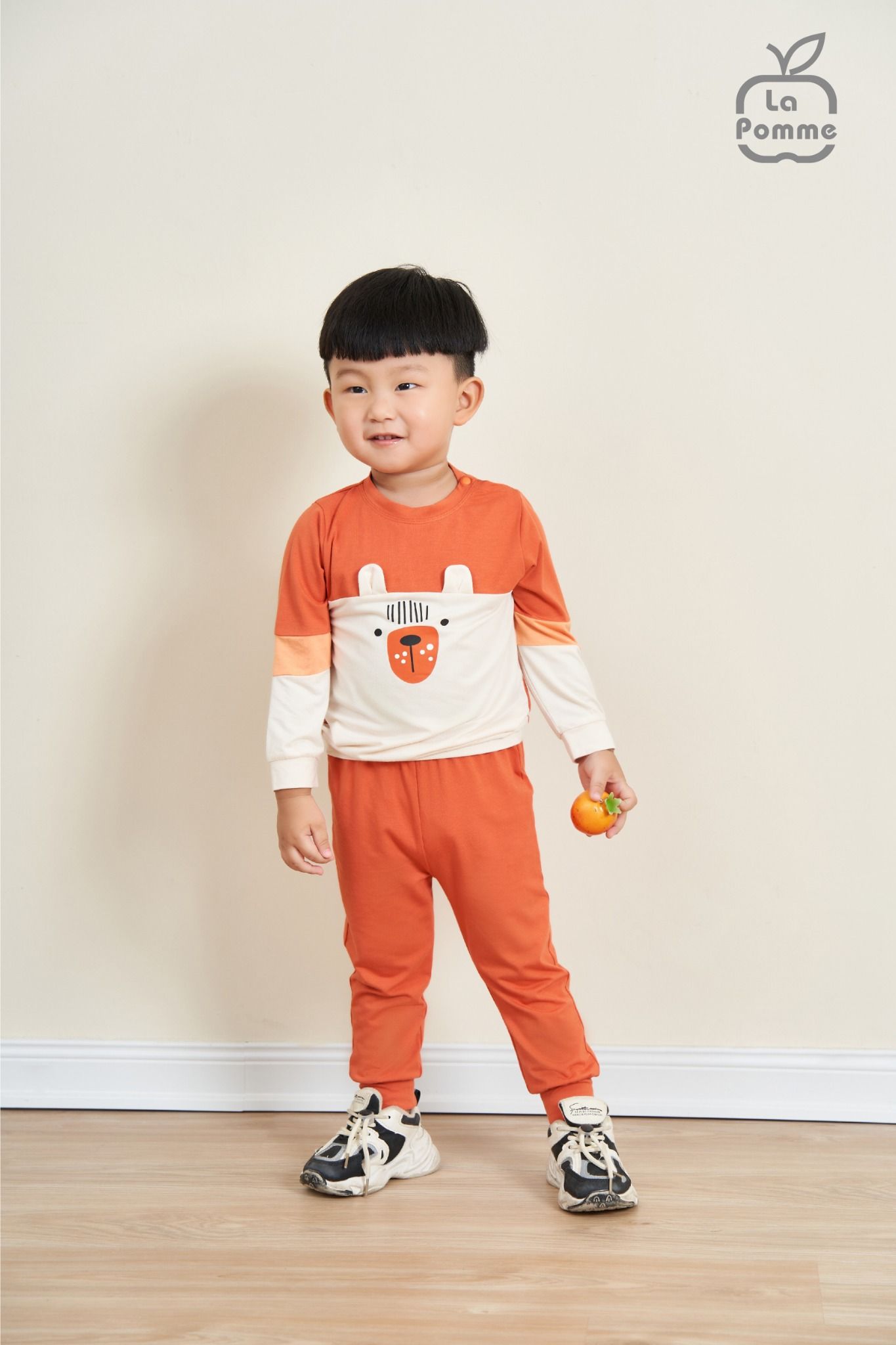 Bộ dài tay La Pomme phối màu mặt gấu - Xanh