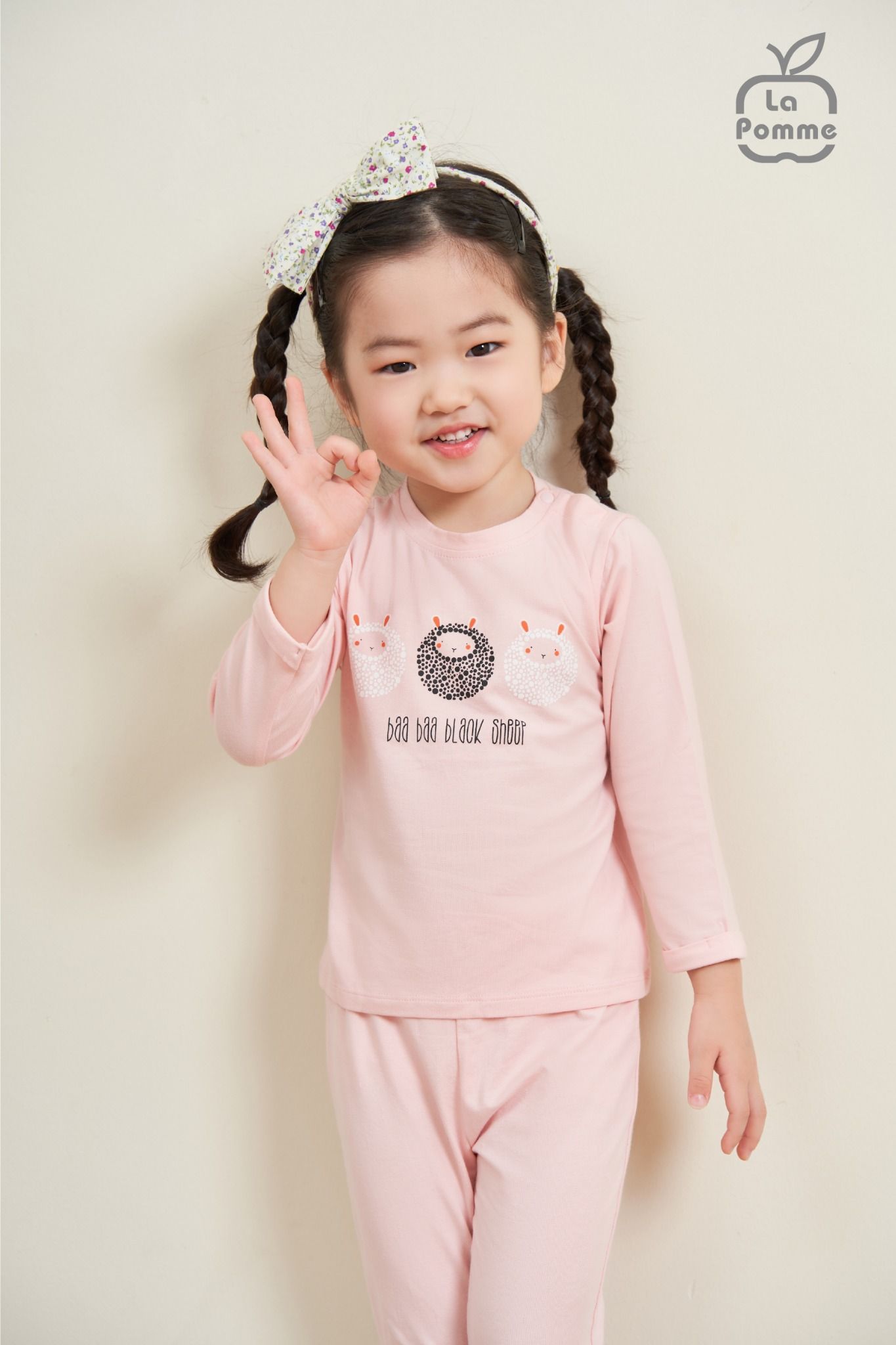Bộ dài tay ba chú cừu La Pomme - Hồng