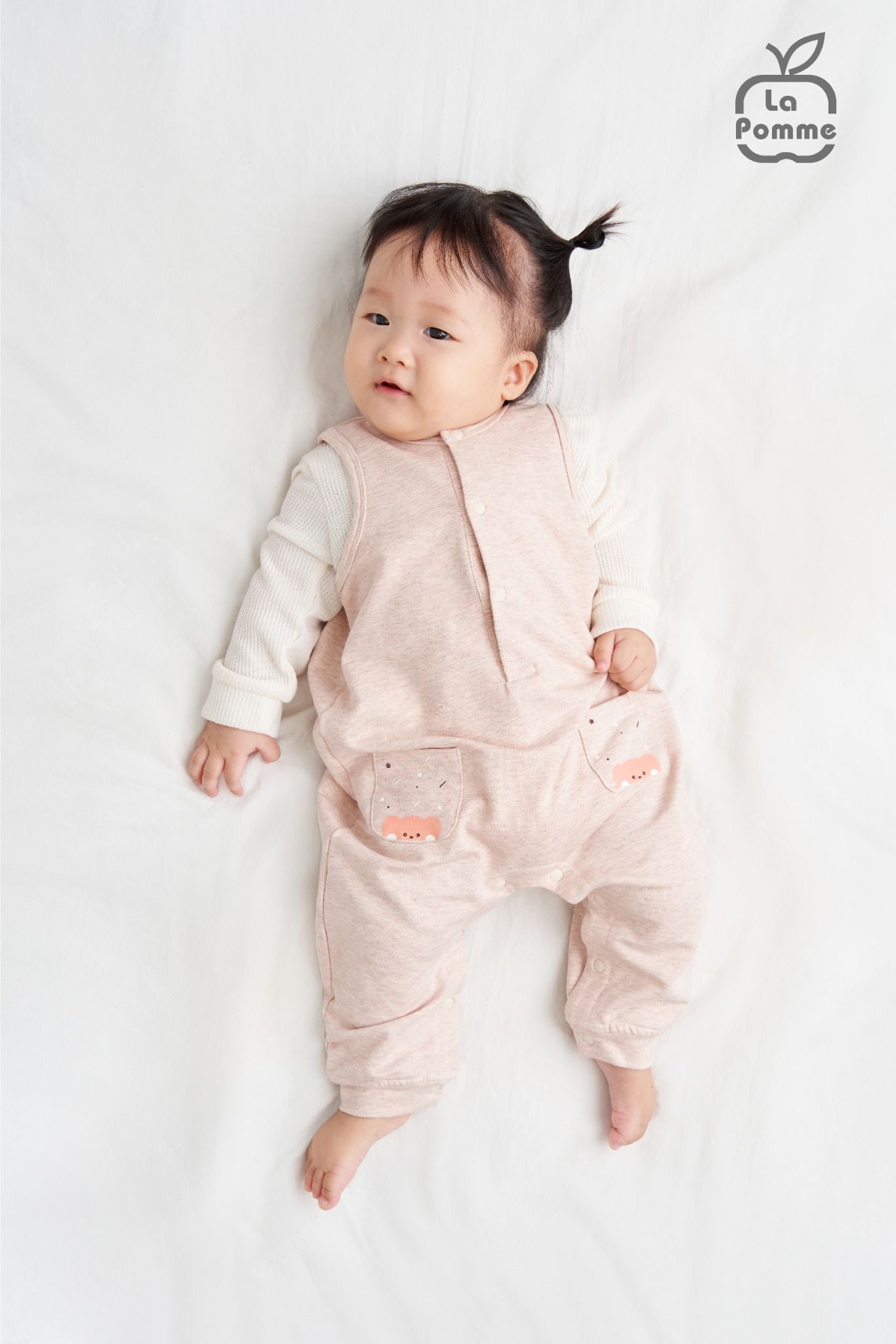 Bộ Body dài tay La Pomme hai lớp túi điệu - Be