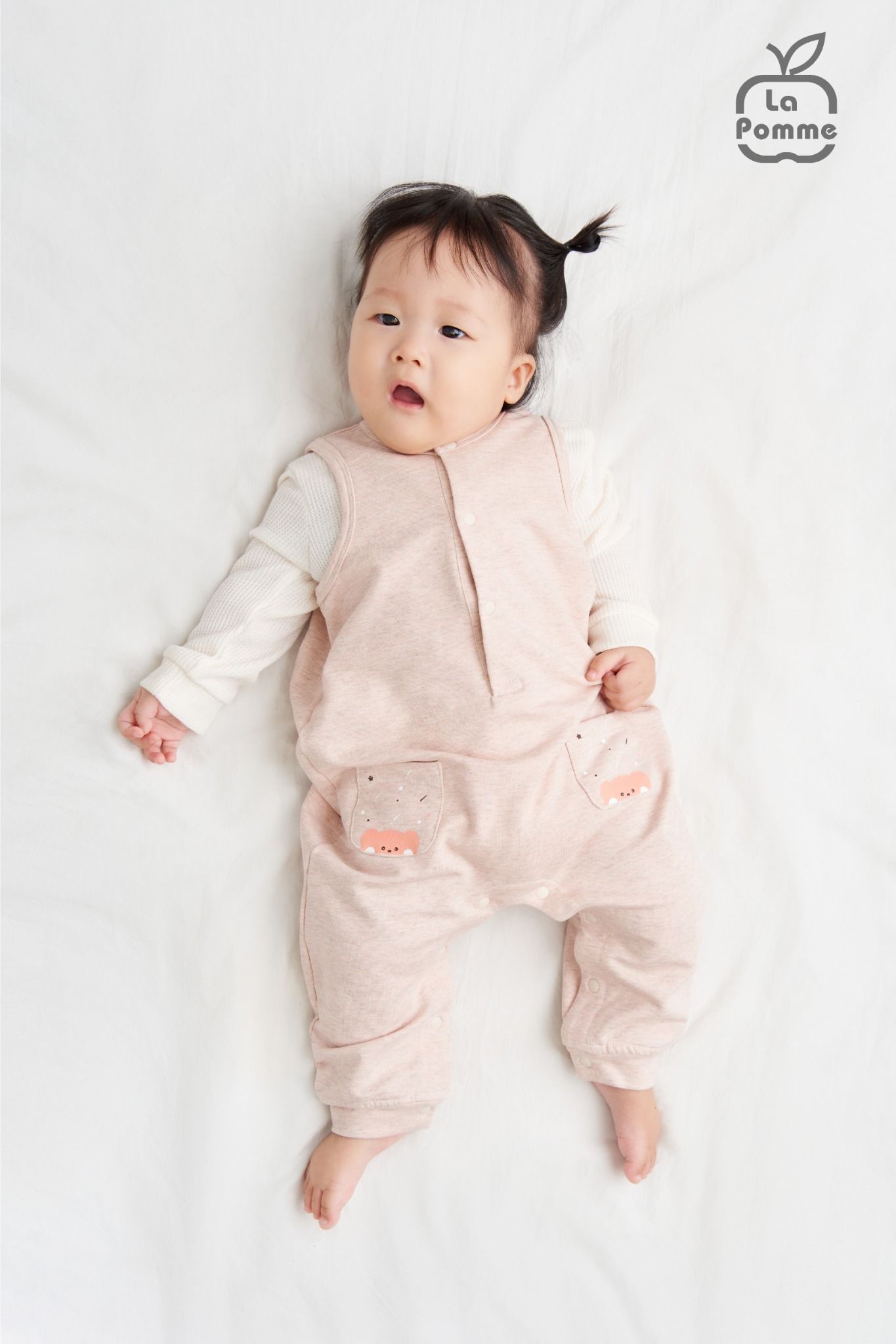 Bộ Body dài tay La Pomme hai lớp túi điệu - Be